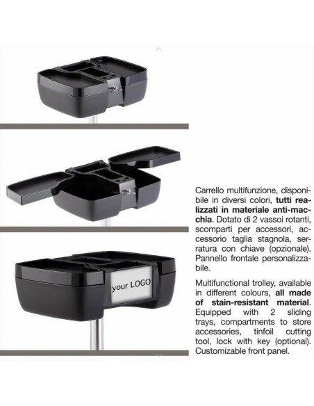 Ceriotti Carrello Beauty Case multifunzione anti macchia con ruote alte Nero