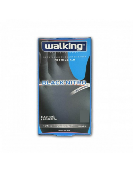 Walking Black nitro guanti monouso in nitrile neri 100 pz M