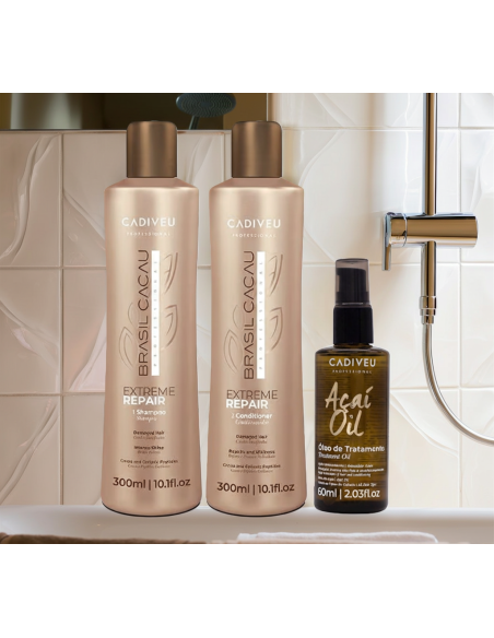Cadiveu Brasil Cacau Extreme Repair + Açaí Oil – Trio riparatore intensivo con omaggio